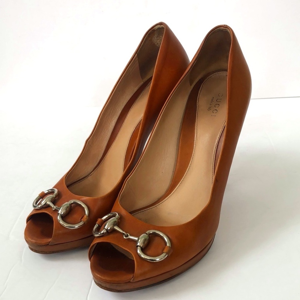 Gucci Brown Peep Toe Heels Sz 39.5/9.5 U.S. - Picture 5 of 11